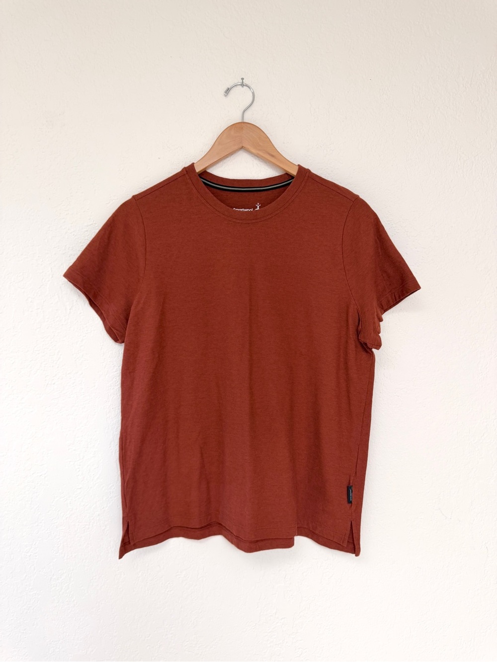SMARTWOOL tee / men's rust red short sleeve crew neck t-shirt / size L